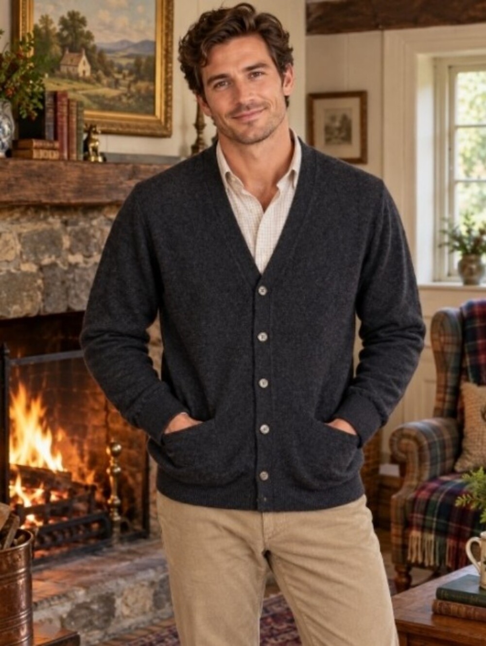 Men's Vintage Pure Cashmere Grandpa Cardigan Made In Scotland